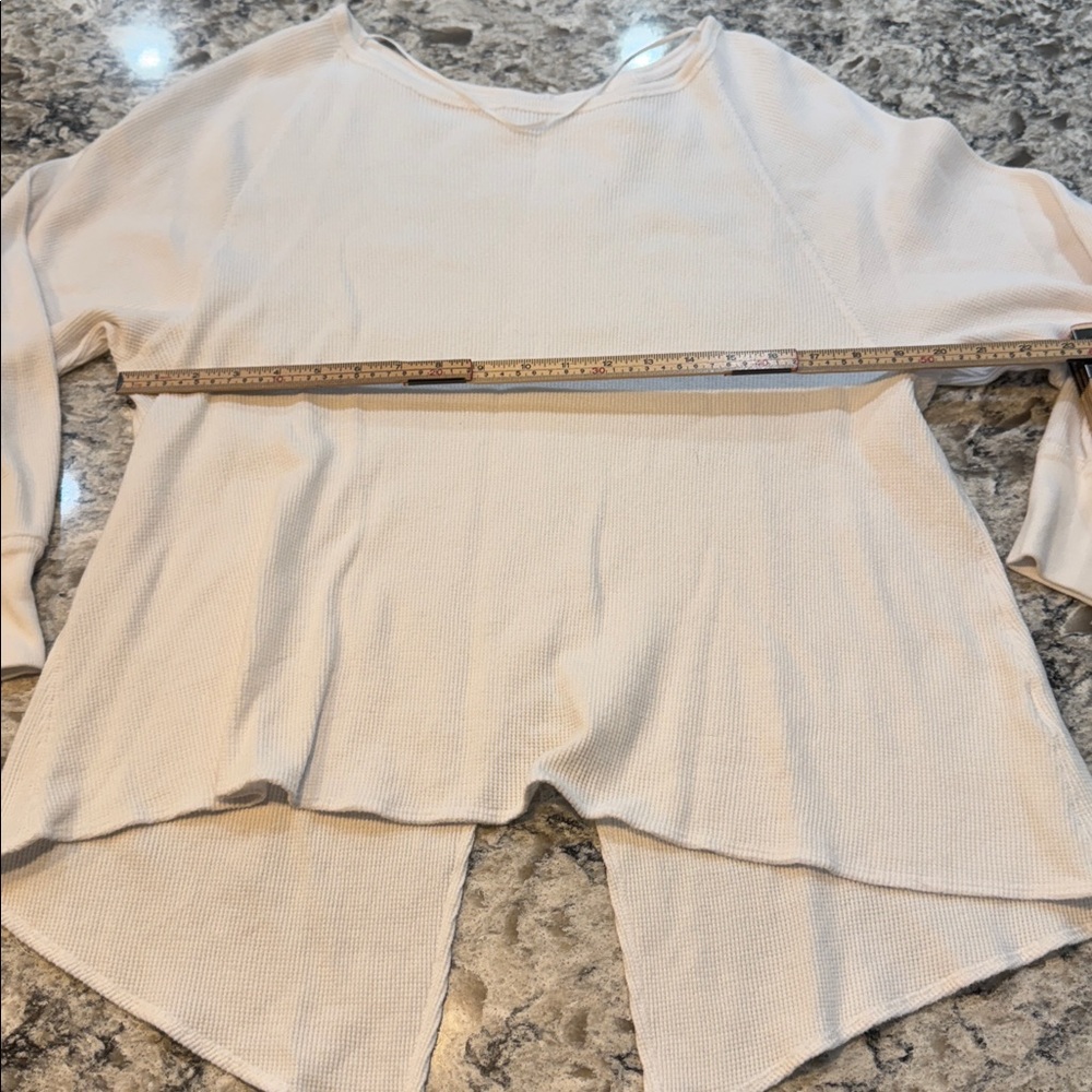 Free People We The Free Ivory Waffle Knit Split Back Thermal Top Small - Picture 7 of 14